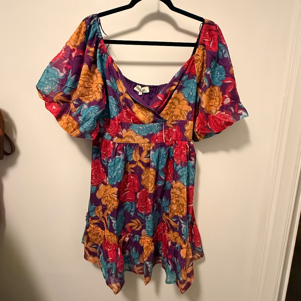 Plum Floral Puff Sleeve Dress